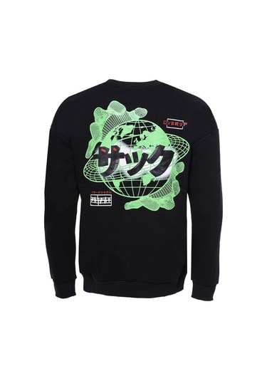 Wessi Siyah Baskılı Detaylı Bisiklet Yaka Sweatshirt Siyah