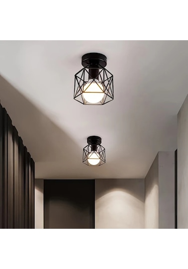 Dashanshop Modern Nordic Tavan Lambası 2 Adet Siyah E27 Avize Mutfak Koridor Fuar Siyah