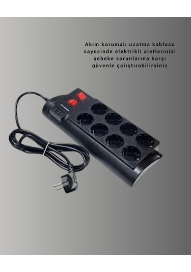 Buğz Termal Korumalı 8 Prizli 3 Usb Li Uzatma Kablosu