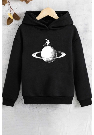 Çocuk Astronaut Rides Baskılı Sweatshirt Siyah