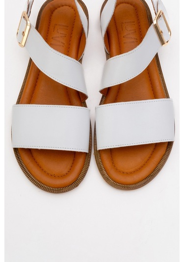 Majesty Beyaz Cilt Hakiki Deri Kadın Sandalet Beyaz