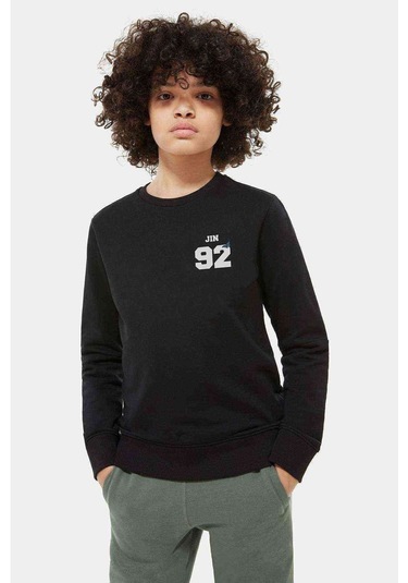 Bts Jin 92 Baskılı Unisex Çocuk Siyah Sweatshirt Siyah