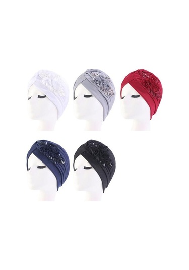 Trendy Türban Şapkası Çekme Önleyici Çiçek Tüm Maç Renk: Açık Gri Lacivert