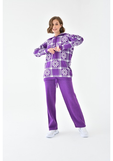 Ftz Women Kadın Dama Desenli İkili Takım Mor 20604-mor Mor