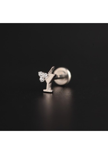 Yüksek Kalite G23 Titanyum Zirkon Taşlı Kokteyl Kıkırdak Helix Tragus Titanium Piercing Gümüş