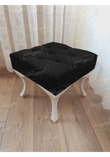 Kapitoneli Makyaj Pufu Ayak Ucu Puf Beyaz Ayak 45 45 Siyah