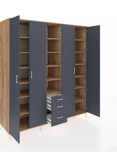 Kronos Dolap 17 Raflı 3 Çekmeceli 4 Kapaklı 220x59x243 Çam-antrasit/antrasit Antrasıt/antrasıt