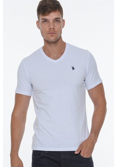 İkili Set T8568 Dewberry V Yaka Erkek T-shırt-beyaz-beyaz Beyaz-beyaz