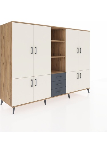 Kronos Dolap 11 Raflı 3 Çekmeceli 8 Kapaklı 220x59x163 Çam-aytaşı Çam-aytaşı/antrasit