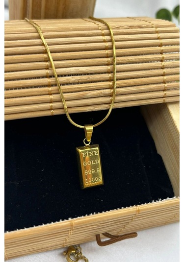 Sarı Altın Kaplama Paslanmaz Çelik Külçe Kolye Yılan Zincirli Erkek / Kadın Eck61 Altın