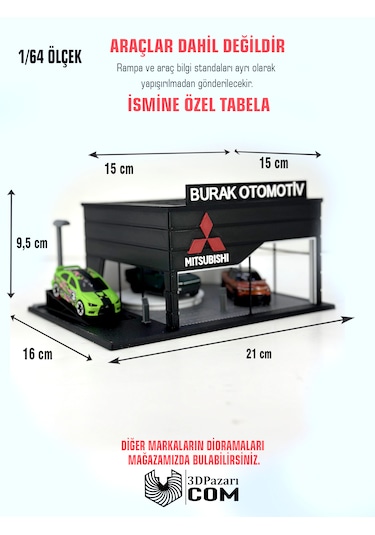1/64 Ölçekli Mitsubishi Diorama Tasarımlı Araç Sergileme Garajı 3d Baskı