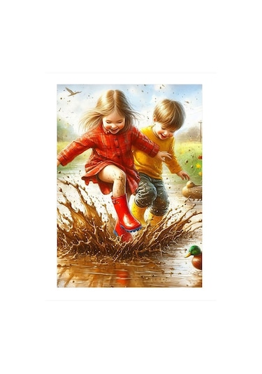 Çamura Basan Çocuklar Tasarım Mdf Tablo 35cm X50cm