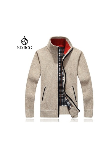 Erkek Kalınlaştırılmış Bol Kesim Düz Kesim Hırka - Kayısı Rengi Kayısı