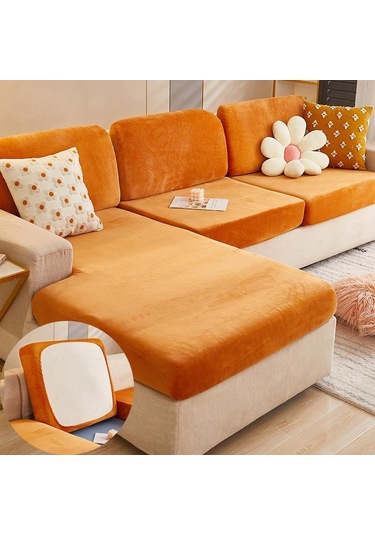 Turuncu Kadife Kanepe Minder Örtüsü Oturma Odası Köşe Kesit Kanepe Koltuk Örtüsü 200gsm Kalınlaşmak Elastik Mobilya Yastık Koruyucu Normal Size M-s