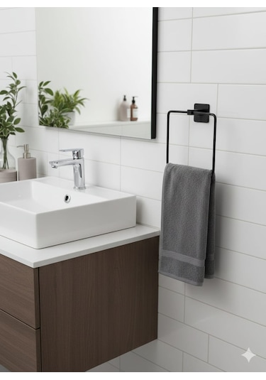 Yapışkanlı Siyah Kare Havluluk Banyo Mutfak Havlu Askılık Siyah