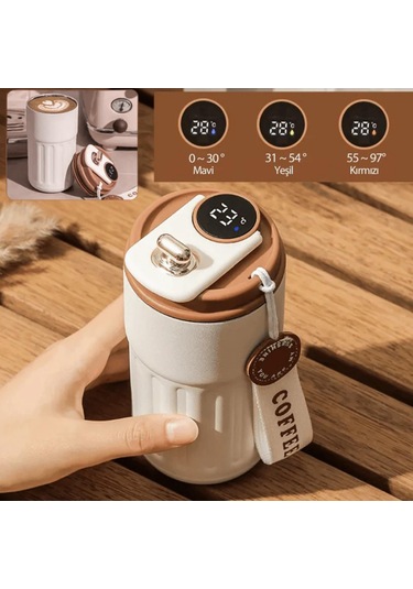 Akıllı Led Sıcaklık Göstergeli Çelik Termos/mug-400 Ml Krem