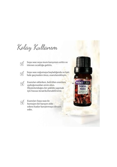 Point Care Sandal Ağacı Kokulu Mum Esansı 10ml Mum Koku Soya Wax
