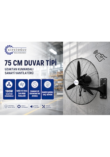 Çifçioğlu Siyah Duvar Vantilatörü 30 İnç 75 Cm Uzaktan Kumandalı 150 Watt