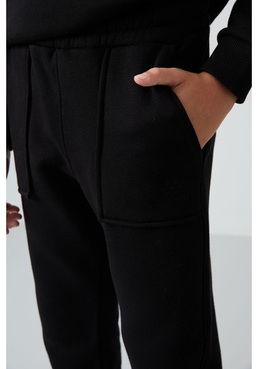 Tommy Life Siyah Pamuklu Kalın İçi Tüylü Yumuşak Dokulu Standart Fit Baskılı Erkek Çocuk Eşofman Takım - 11257 Siyah