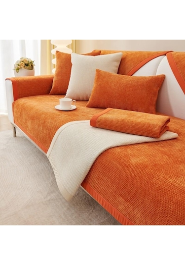 Turuncu Şönil Kanepe Yastığı Dört Mevsim Evrensel Kanepe Koruyucu Mat Kapak Havlu Kaymaz Kanepe Yastık Halı Oturma Odası Dekor İçin 70x90cm s