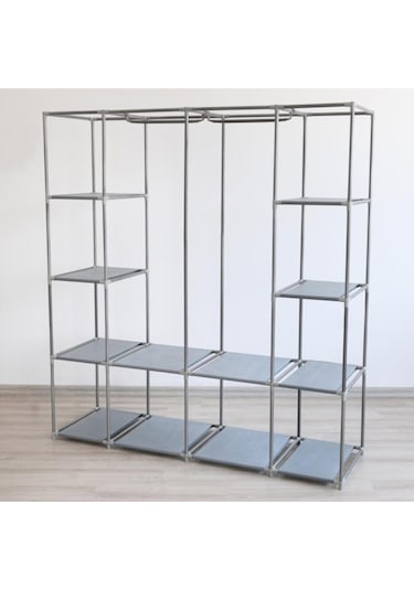 Prado Tokyo Çok Raflı Çelik Profilli Bez Dolap Gri