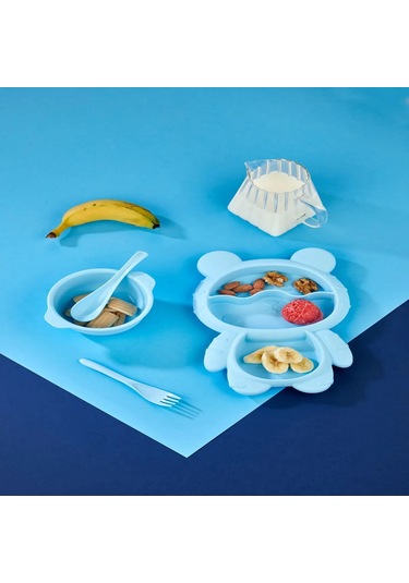 4 Parça Mama Seti 3 Bölmeli Ayıcık Şekilli Eğlenceli Mama