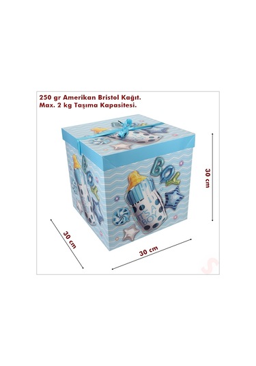 Kapaklı, Katlanır Demonte Karton Kutu, 30cm - Biberon & Mavi