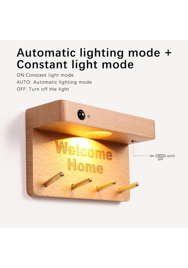 Geeksen Ahşap Anahtar Tutucu, Hareket Sensörlü Led Gece Lambası, Manyetik Ve Şarj Edilebilir, 0.4w, Kahverengi Kahverengi