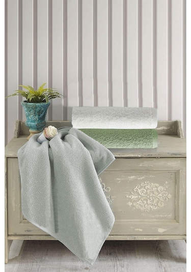 3 Lü Renkli El Yüz Havlu Seti %100 Pamuklu Natural Harmony Yeşil