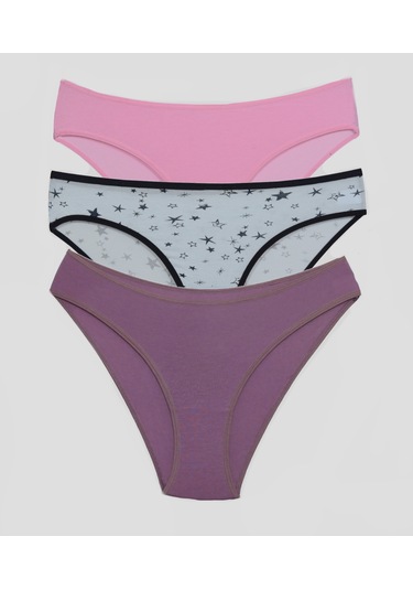 Asist Secret Magic Asm1105 Kadın 3 Lü Renkli Karışık Pamuklu Bikini Külot