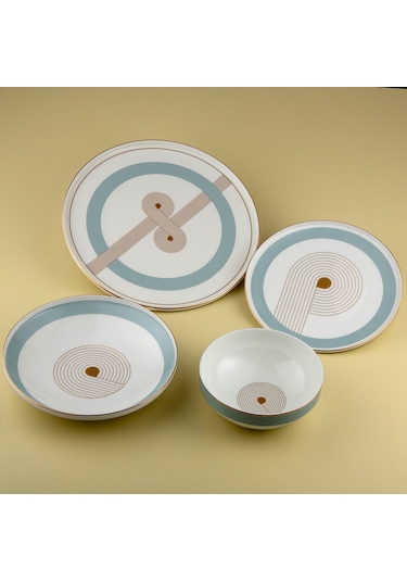 Jumbo Bond 24 Parça 6 Kişilik Yemek Takımı Mavi - Beyaz