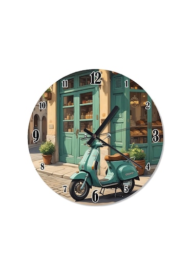 Retro Sokak Ve Scooter Dekoratif Duvar Saati