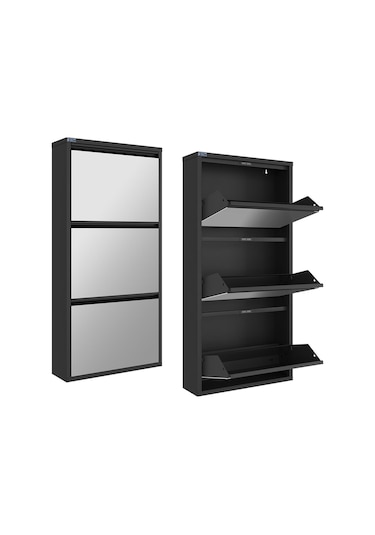 Ceha 3'lü Metal Ayakkabılık - Siyah/Aynalı K.AYK-3/A/P9005