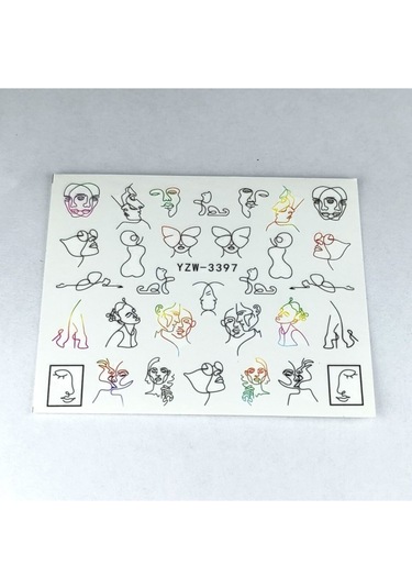 Soyut Kadın Genç Kız Yüz Kedi Sanatsal Tırnak Dövme Vinil Sticker Dövmesi Nail 6x5.5cm