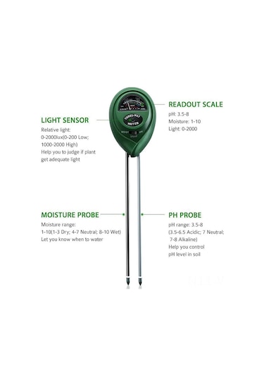 Neevoyu Bitkiler Ve Bahçe İçin 3'lü Dijital Test Cihazı: Toprak Nem, Ph Ve Işık Yoğunluğu Ölçer