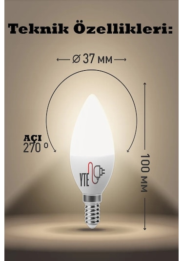 10 Adet Kaliteli Gün Işığı 7w Mum Led Ampul E14 Duy
