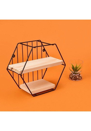 Suntel Dekoratif Altıgen Raf - Siyah - 30 Cm Siyah