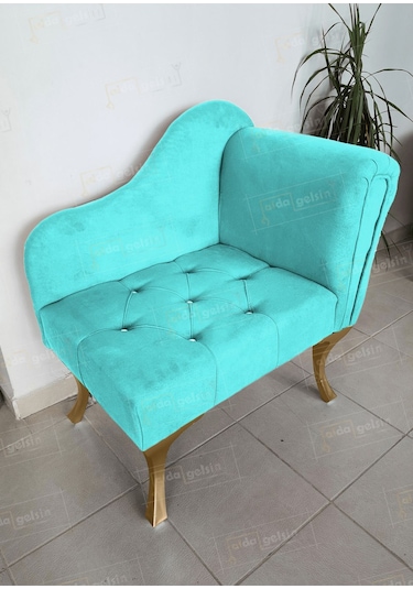 Yeni Model Ters Kol Tekli Köşe Koltuğu Josefin Bench Gold Ayak Turkuaz