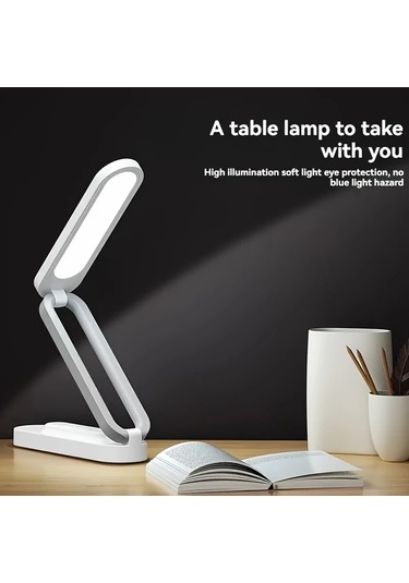 Boatshop1 Beyaz 1pc Katlanabilir Led Masa Lambası 3 Parlaklık Şarj Edilebilir Ayarlanabilir Göz Koruma Okuma Lambası Ev Ofis Seyahat Beyaz
