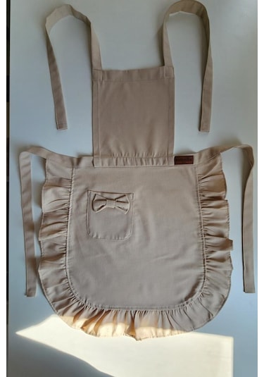 Keten Fırfırlı Bohem Mutfak Önlüğü Bej