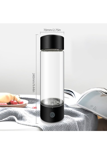 Hangfox Portatif Alkalin Su Kupsu, 330ml, Pem+spe Teknoloji, 1200-1400ppb Su Ekstrası, Usb Şarjlı, Yüksek Borosilikat Cam, Siyah Siyah