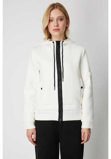 On Fashion Kadın Kapüşonlu Cepli Ekru Mont 60703 Ekru