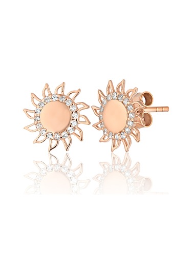 Zanaatsilver 925 Ayar Gümüş, Rose Kaplama Güneş Modeli Küpe