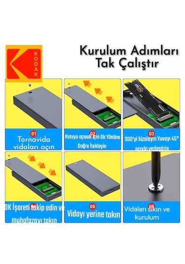 Kodak E010 Pro M2 Nvme+sata Muhafazası Çift Protokol Ce Lisanslı