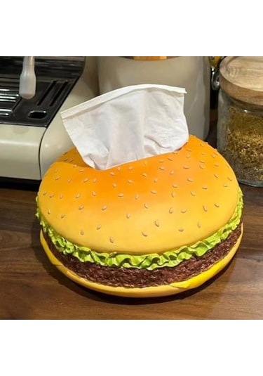 Ximistore9 Resin Hamburger Desenli Masaüstü Mendil Kutusu - Pratik Depolama, Kolay Takma, Ev Ofis Dekorasyonu