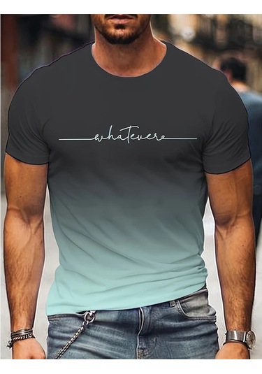 Snapbuyerkekler İçin 3d Baskılı Degrade Mektup Grafik Yazlık Kısa Kollu T-shirtaltın Altın