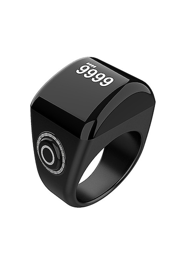 Mufunye Akıllı Zikirmatik Yüzük - 5 Namaz Vakti Hatırlatıcı, Bluetooth, Oled Ekran, 22mm Siyah Plastik