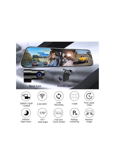 3 Kameralı Kayıt Yapan Dvr Dikiz Aynası