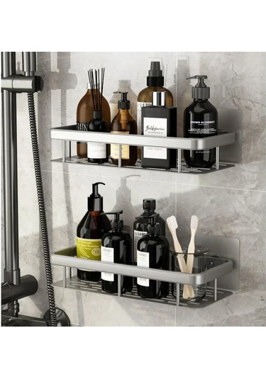 Banyo Raf Depolama Rafı Hiçbir Matkap Duvara Monte Şampuan Siyah