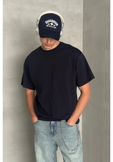 Hyman Erkek %100 Pamuk Oversize Basic T-shirt Lacivert